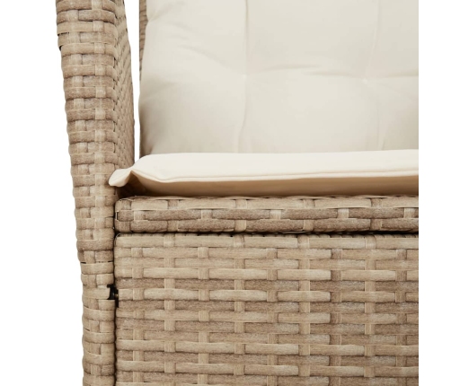 Silla de jardín reclinable con cojines ratán sintético beige