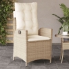 Silla de jardín reclinable con cojines ratán sintético beige