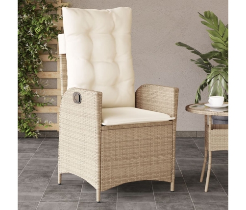 Silla de jardín reclinable con cojines ratán sintético beige