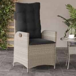 Sillón de jardín reclinable con cojines ratán PE gris claro