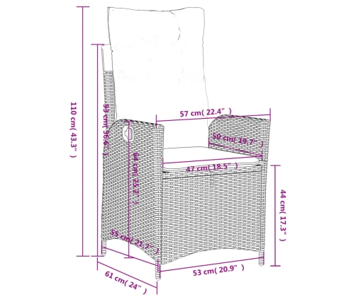 Sillones reclinables jardín con cojines marrones 2 uds ratán PE