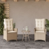 Sillones reclinables de jardín con cojines beige 2 uds ratán PE