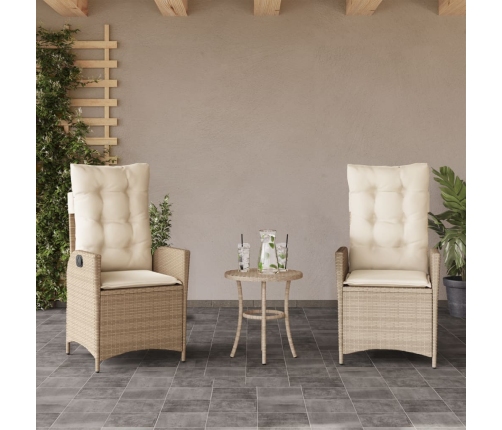 Sillones reclinables de jardín con cojines beige 2 uds ratán PE