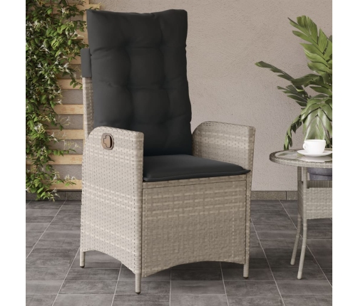 Sillones reclinables de jardín con cojines gris 2 uds ratán PE