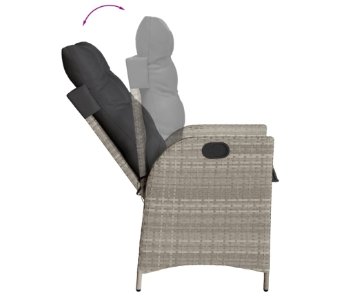 Sillones reclinables de jardín con cojines gris 2 uds ratán PE