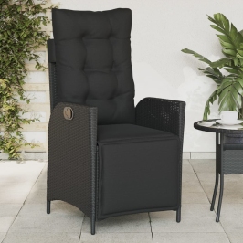 Sillón reclinable de jardín con reposapiés ratán PE negro