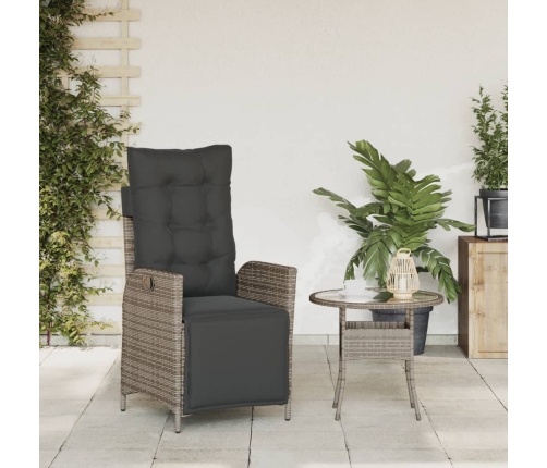 Sillón reclinable de jardín con reposapiés ratán sintético gris