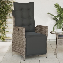 Sillón reclinable de jardín con reposapiés ratán sintético gris