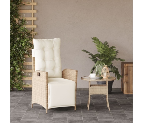 Sillón reclinable de jardín con reposapiés ratán PE beige