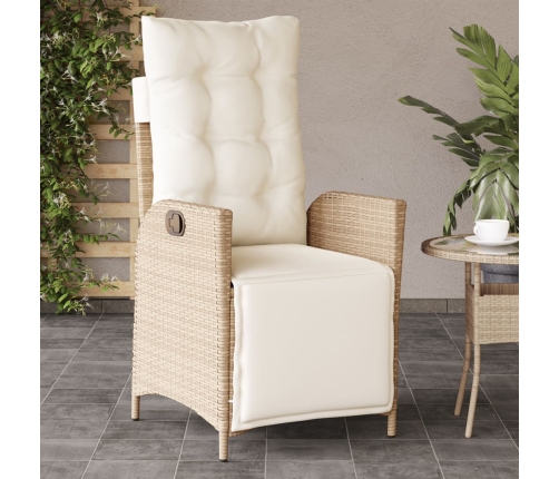 Sillón reclinable de jardín con reposapiés ratán PE beige