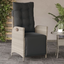 Sillón reclinable de jardín con reposapiés ratán PE gris claro