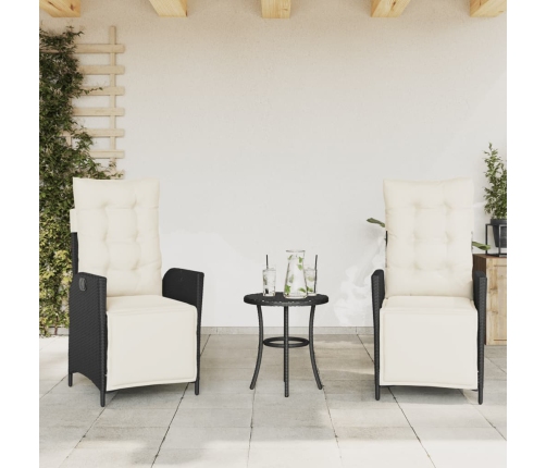 vidaXL Sillones reclinables jardín con reposapiés 2 uds ratán PE negro