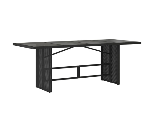 Mesa de jardín superficie de vidrio ratán PE negro 190x80x74 cm