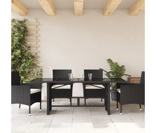 Mesa de jardín superficie de vidrio ratán PE negro 190x80x74 cm