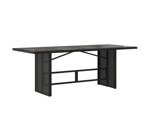 Mesa de jardín superficie de vidrio ratán PE negro 190x80x74 cm