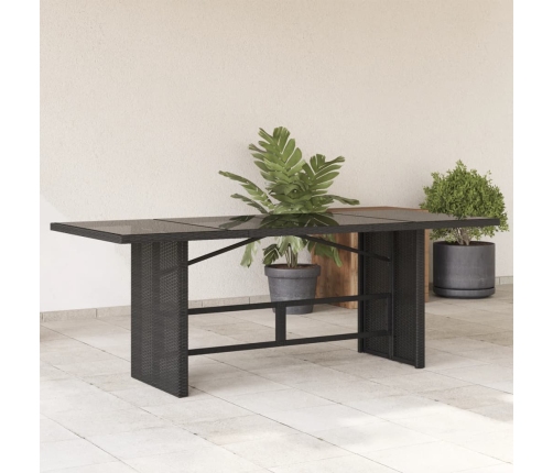 vidaXL Mesa de jardín superficie de vidrio ratán PE negro 190x80x74 cm