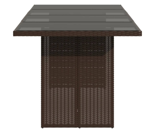 Mesa de jardín superficie de vidrio ratán PE marrón 190x80x74cm