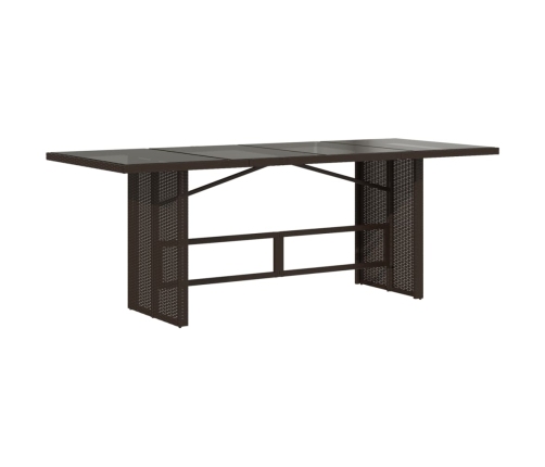 Mesa de jardín superficie de vidrio ratán PE marrón 190x80x74cm