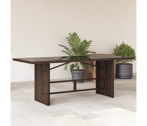 Mesa de jardín superficie de vidrio ratán PE marrón 190x80x74cm