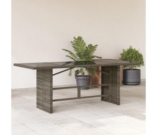 Mesa de jardín superficie de vidrio ratán PE gris 190x80x74 cm