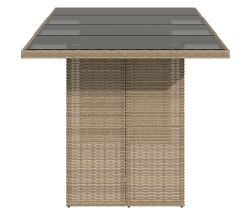 Mesa de jardín superficie de vidrio ratán PE beige 190x80x74 cm