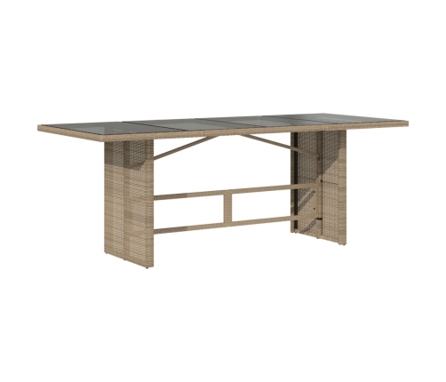 Mesa de jardín superficie de vidrio ratán PE beige 190x80x74 cm