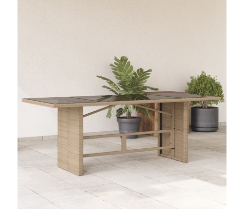 Mesa de jardín superficie de vidrio ratán PE beige 190x80x74 cm