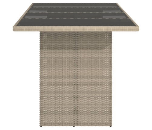 Mesa jardín superficie vidrio ratán PE gris claro 190x80x74 cm