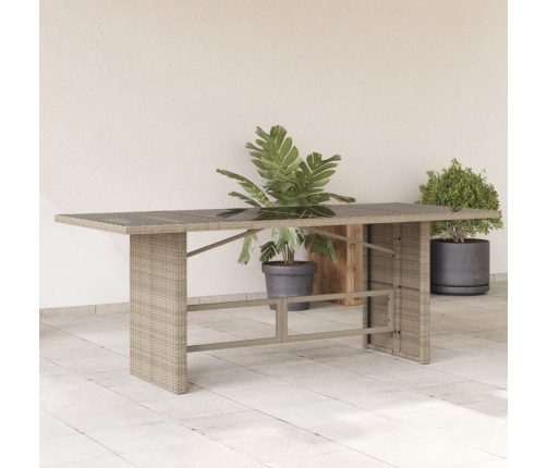 Mesa jardín superficie vidrio ratán PE gris claro 190x80x74 cm