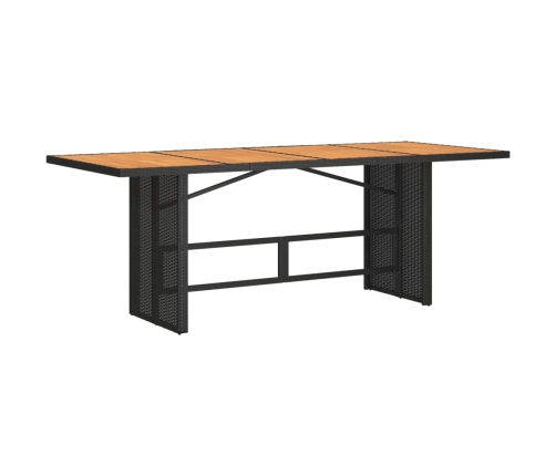 Mesa de jardín superficie de madera ratán PE negro 190x80x74 cm