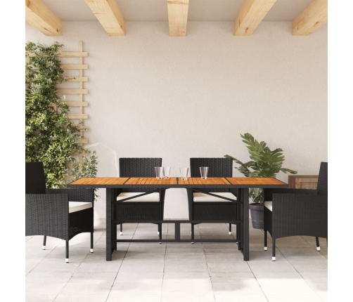 Mesa de jardín superficie de madera ratán PE negro 190x80x74 cm