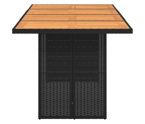 Mesa de jardín superficie de madera ratán PE negro 190x80x74 cm