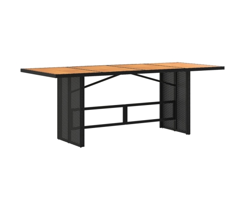 Mesa de jardín superficie de madera ratán PE negro 190x80x74 cm