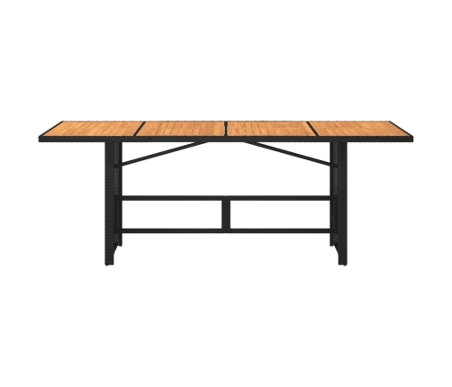 Mesa de jardín superficie de madera ratán PE negro 190x80x74 cm