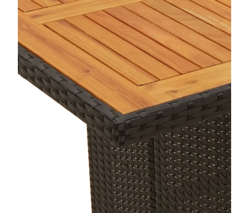 Mesa de jardín superficie de madera ratán PE negro 190x80x74 cm