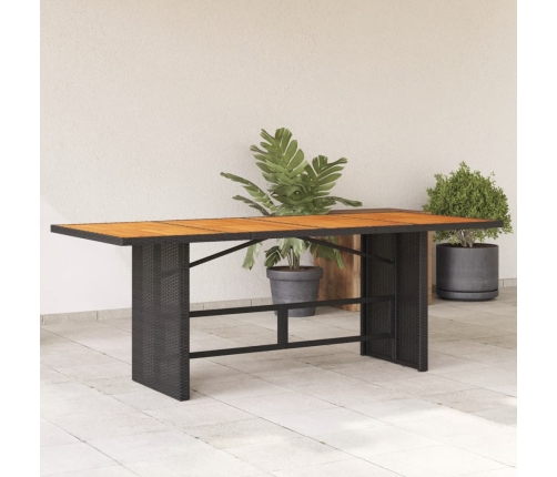 Mesa de jardín superficie de madera ratán PE negro 190x80x74 cm