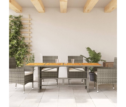 vidaXL Mesa de jardín superficie de madera ratán PE gris 190x80x74 cm