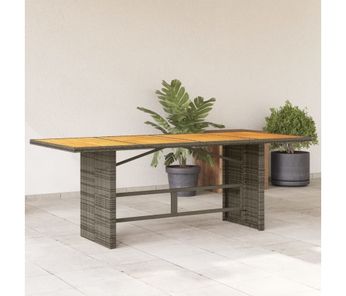 vidaXL Mesa de jardín superficie de madera ratán PE gris 190x80x74 cm