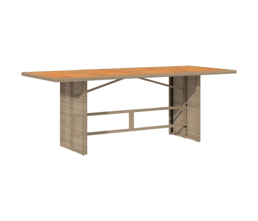 Mesa de jardín superficie de madera ratán PE beige 190x80x74 cm