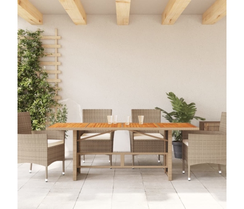 Mesa de jardín superficie de madera ratán PE beige 190x80x74 cm