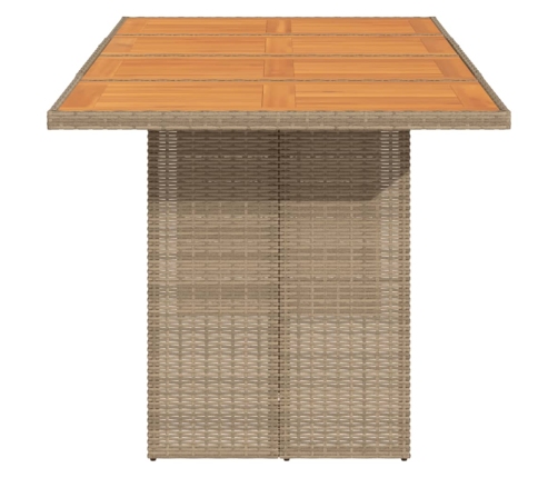 Mesa de jardín superficie de madera ratán PE beige 190x80x74 cm