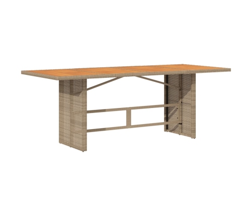 Mesa de jardín superficie de madera ratán PE beige 190x80x74 cm