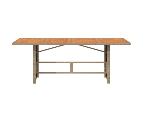 Mesa de jardín superficie de madera ratán PE beige 190x80x74 cm