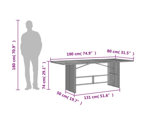 Mesa de jardín superficie de madera ratán PE beige 190x80x74 cm