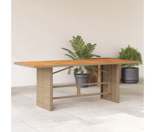 Mesa de jardín superficie de madera ratán PE beige 190x80x74 cm