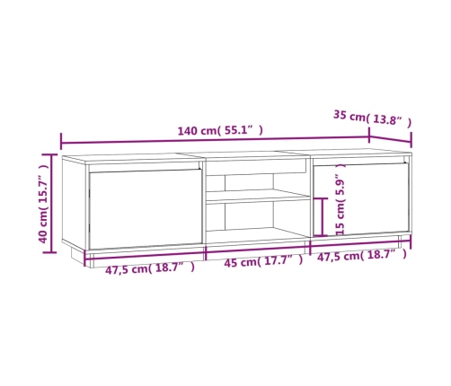 Mueble de TV madera maciza de pino blanco 140x35x40 cm