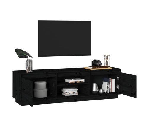 Mueble de TV madera maciza de pino negro 140x35x40 cm