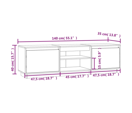 Mueble de TV madera maciza de pino negro 140x35x40 cm