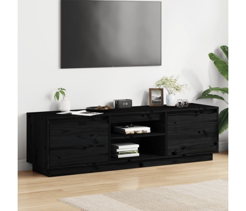 Mueble de TV madera maciza de pino negro 140x35x40 cm