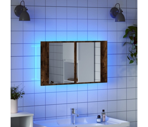 Armario espejo de baño LED acrílico roble ahumado 80x12x45 cm